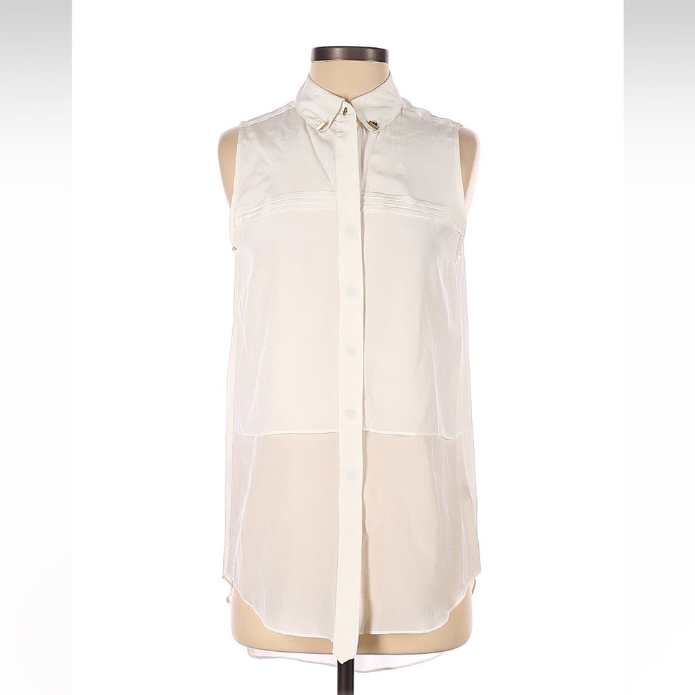 Anthropologie Zoa Sleeveless Button-Front Sheer Blouse - Ivory